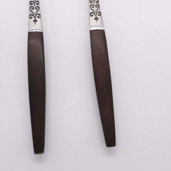 Vtg Set of 4 Dinner Forks Interpur Canoe Hearts Stainless Brown Handle MCM Japan - Picture 7 of 10